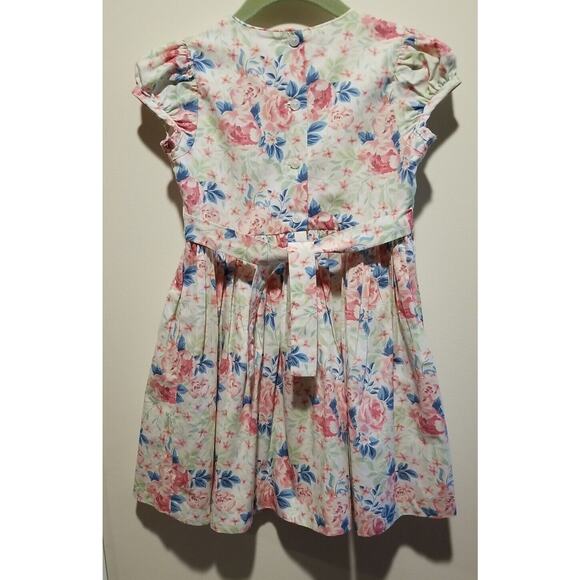 Bonnie Jean Girl's Dress Size 5 Pink Blue Embroidered Flowers‎ Smocked Waistband - Picture 3 of 9